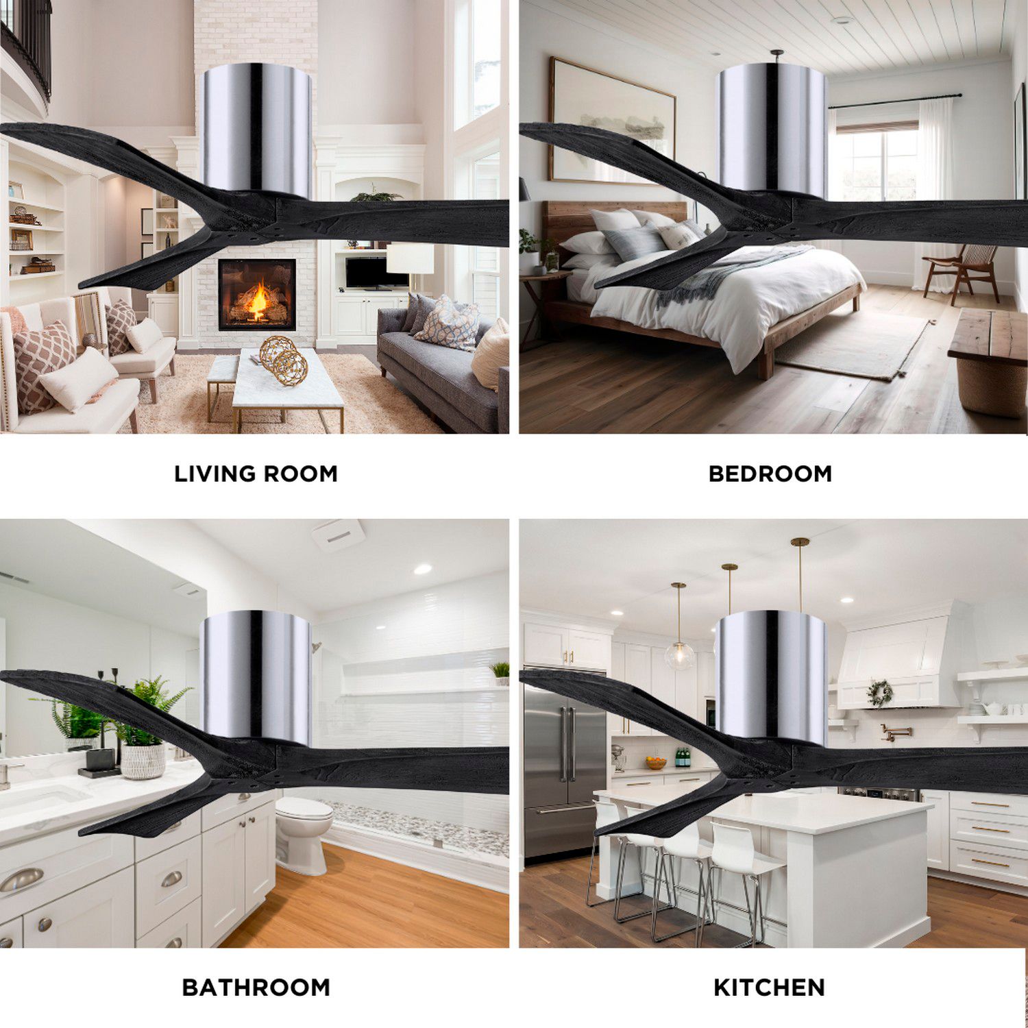 Irene.3H 42"W 3 Blade Polished Chrome Paddle Fan w/ Matte Black Blades