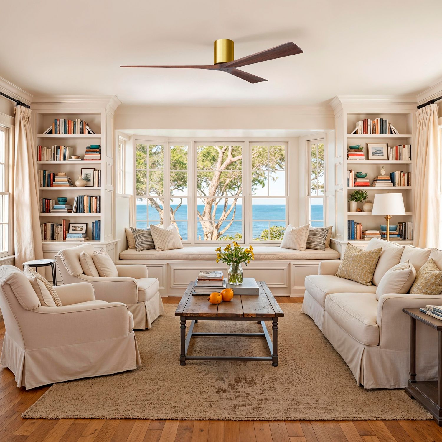 Image 5 Irene.3H 48"W 3 Blade Brushed Brass Paddle Fan w/ Walnut Tone Blades more views