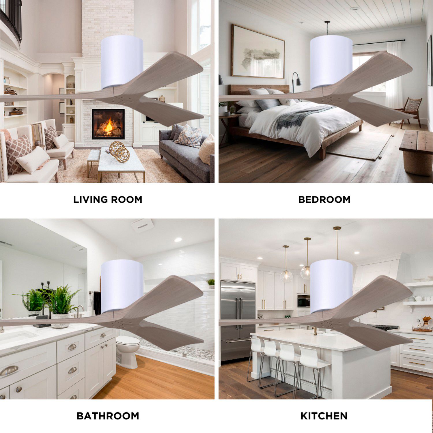 Irene.3H 48"W 3 Blade Gloss White Paddle Fan w/ Gray Ash Tone Blades