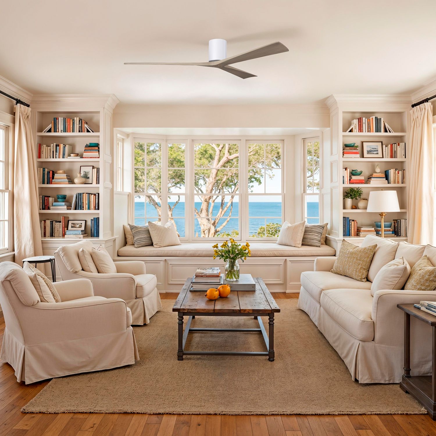 Image 5 Irene.3H 48"W 3 Blade Gloss White Paddle Fan w/ Gray Ash Tone Blades more views