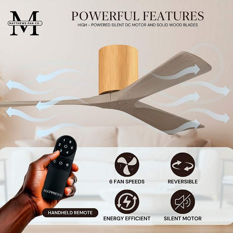 Image 7 Irene.3H 48"W 3 Blade Light Maple Paddle Fan w/ Gray Ash Tone Blades more views