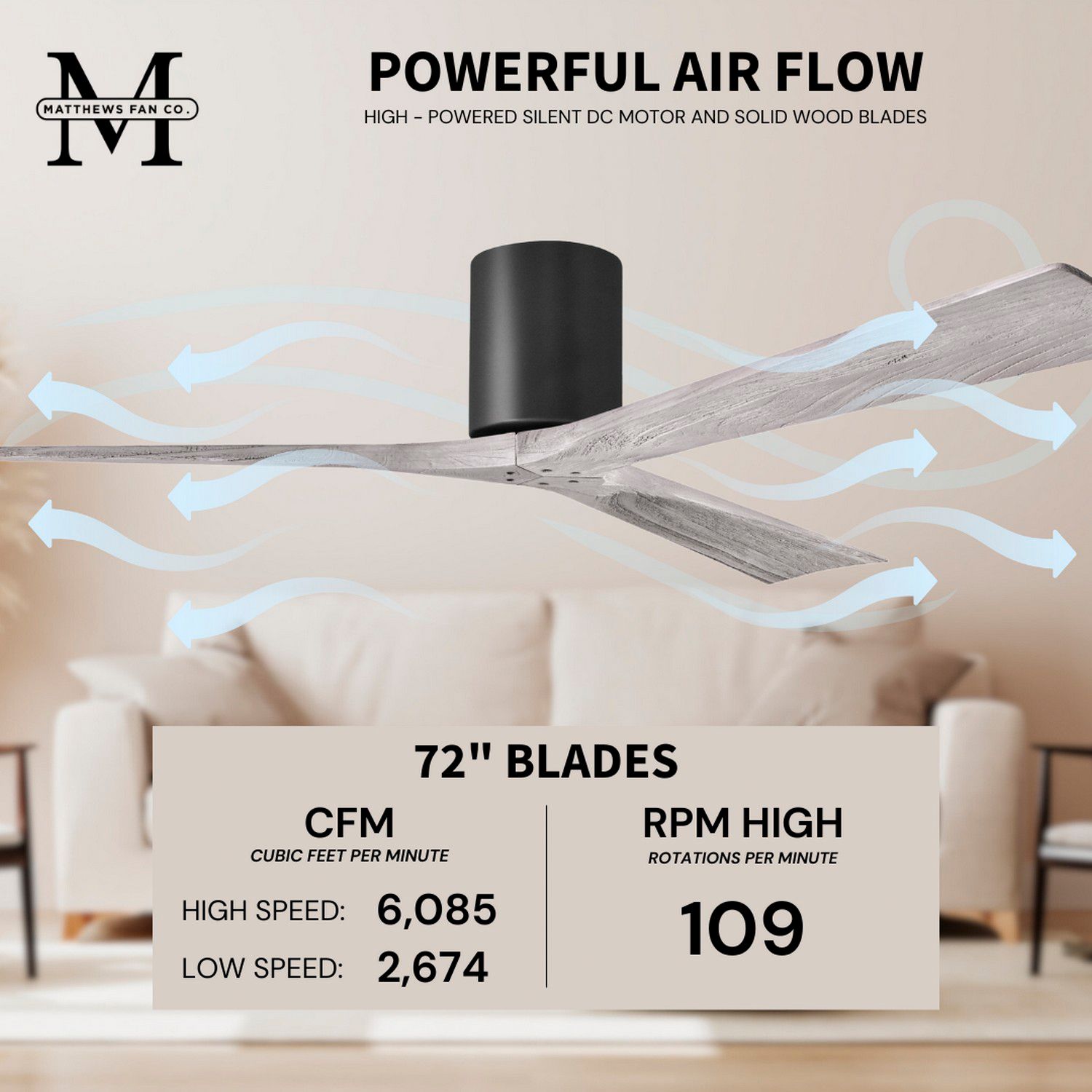 Irene.3H 48"W 3 Blade Matte Black Paddle Fan w/ Barn Wood Tone Blades