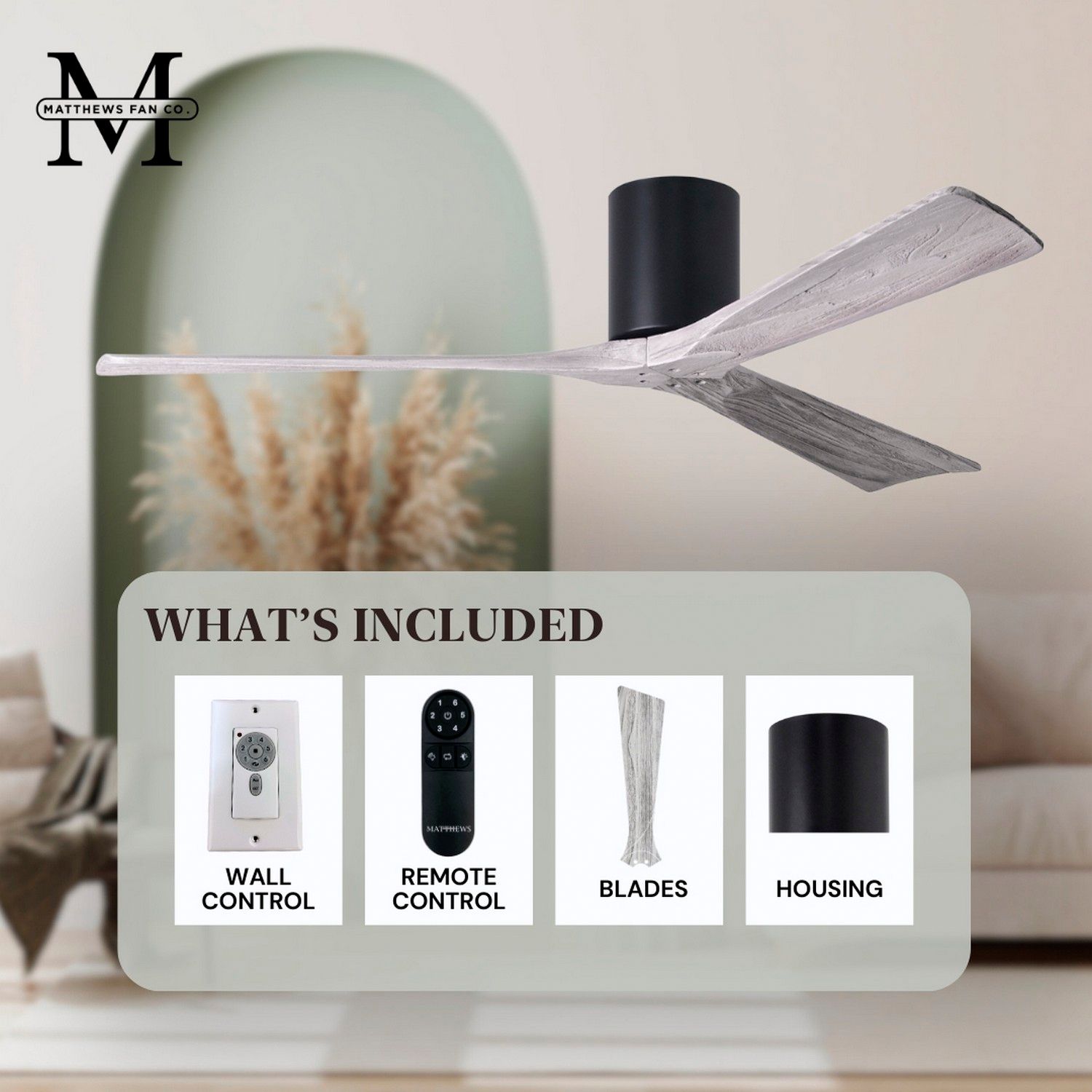 Irene.3H 48"W 3 Blade Matte Black Paddle Fan w/ Barn Wood Tone Blades