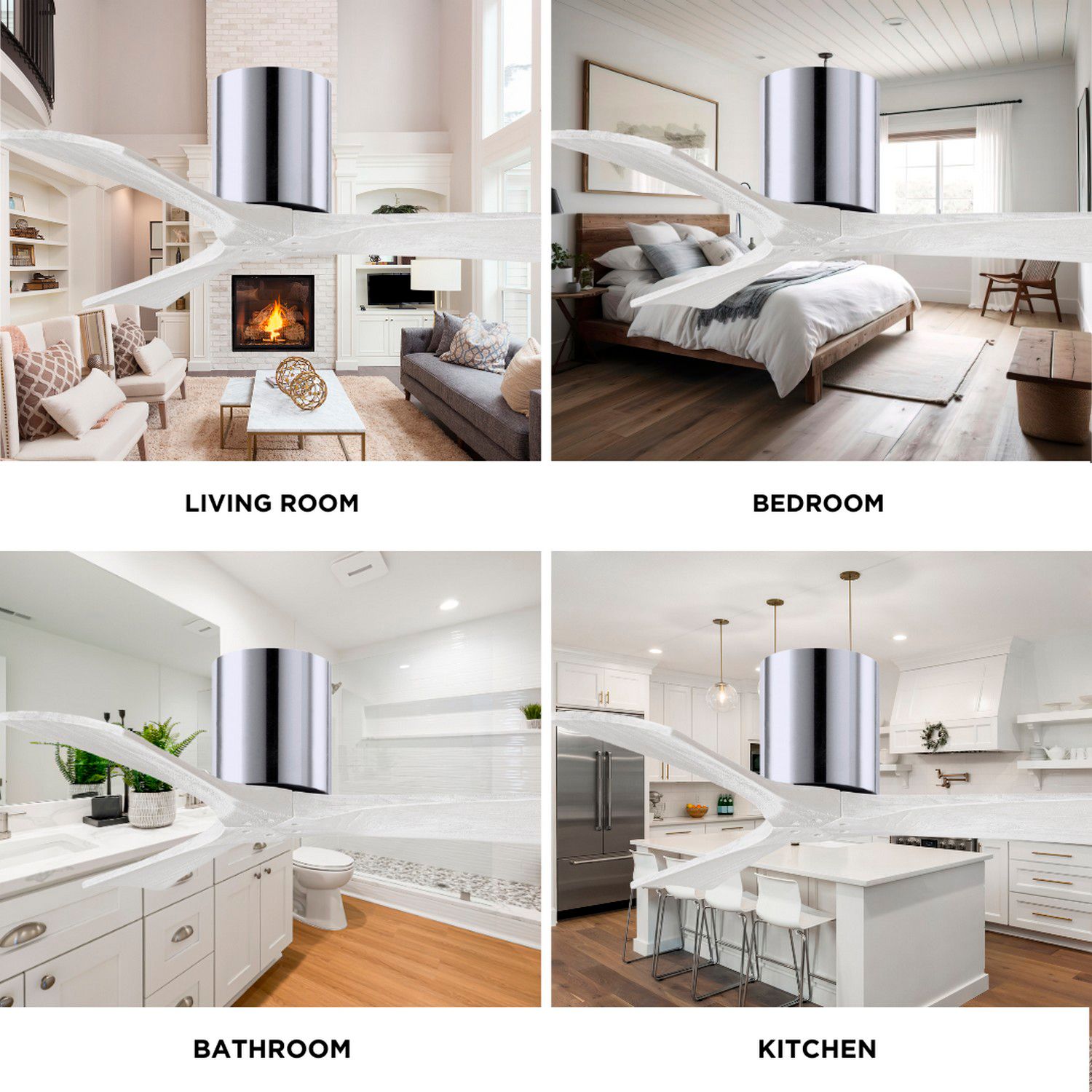 Irene.3H 48"W 3 Blade Polished Chrome Paddle Fan w/ Matte White Blades