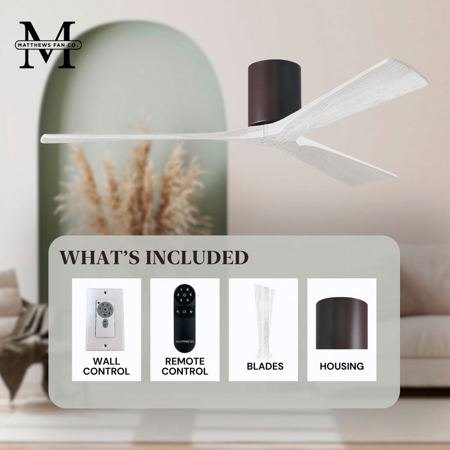 Irene.3H 48"W 3 Blade Textured Bronze Paddle Fan w/ Matte White Blades