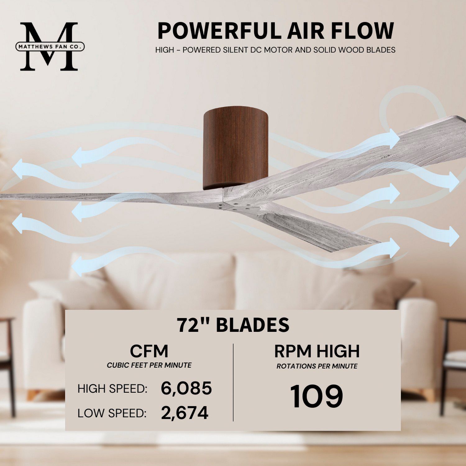 Irene.3H 52"W 3 Blade Walnut Paddle Fan w/ Barn Wood Tone Blades