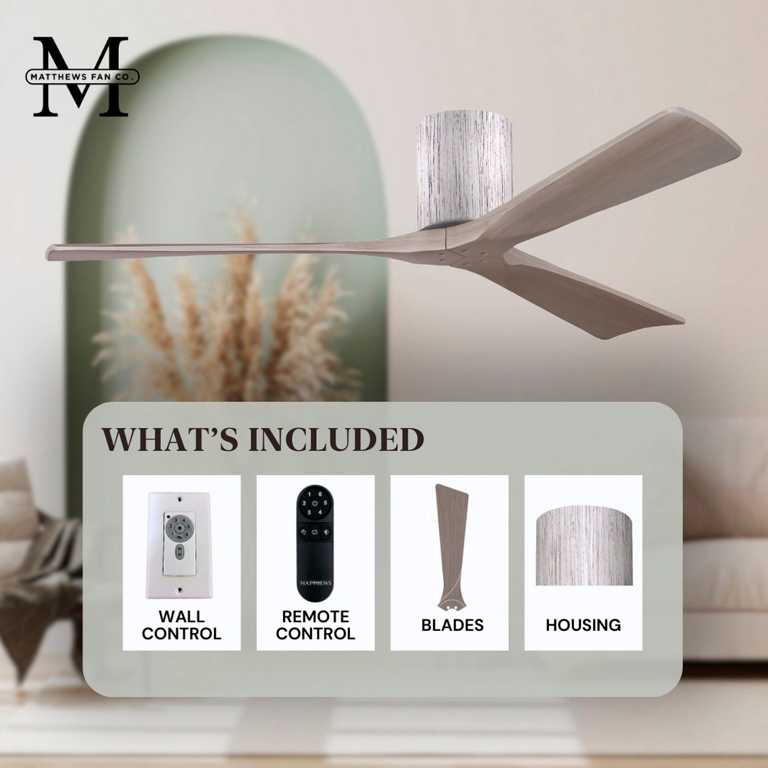 Irene.3H 60"W 3 Blade Barn Wood Paddle Fan w/ Gray Ash Tone Blades