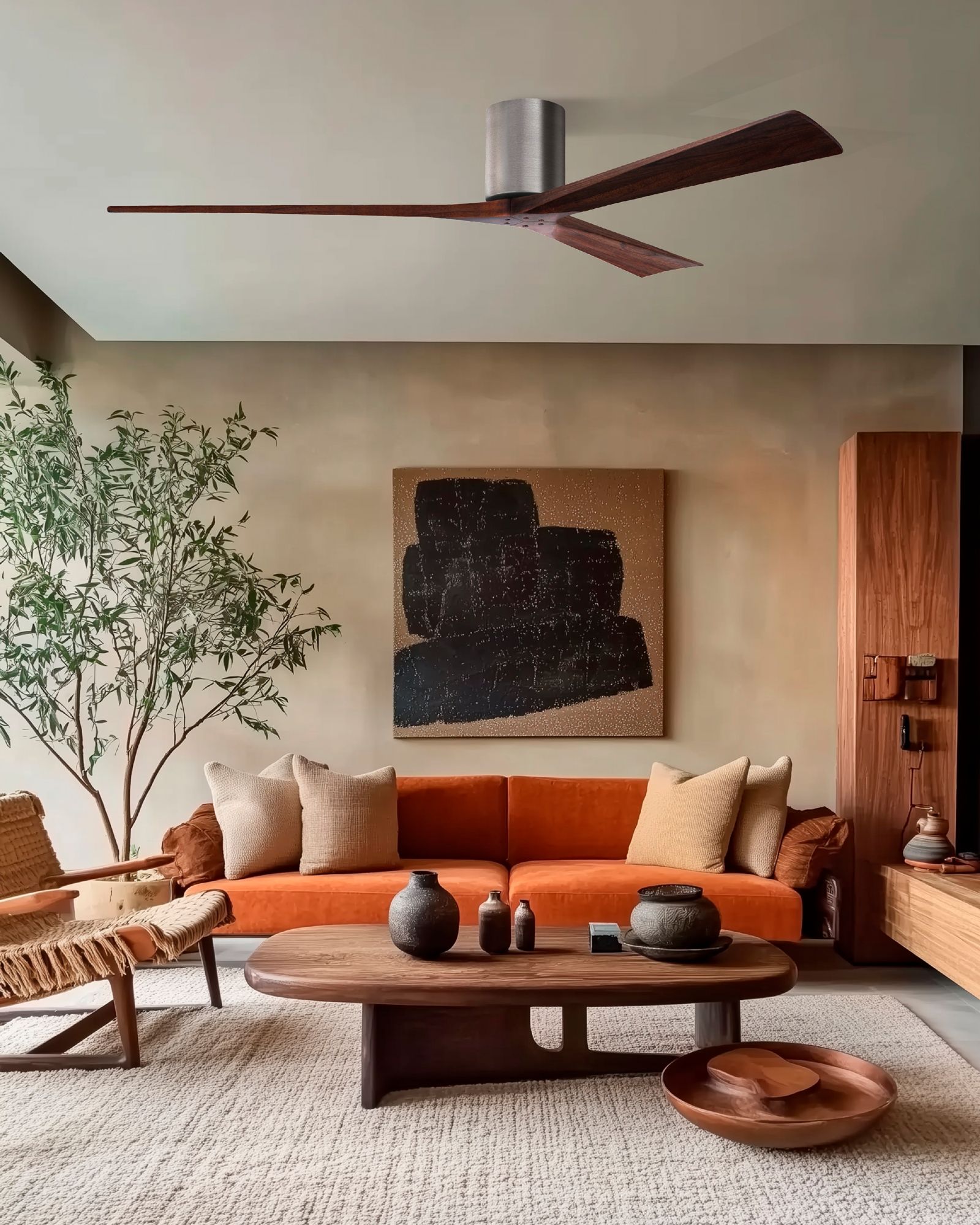 Image 6 Irene.3H 60"W 3 Blade Brushed Pewter Paddle Fan w/ Walnut Tone Blades more views