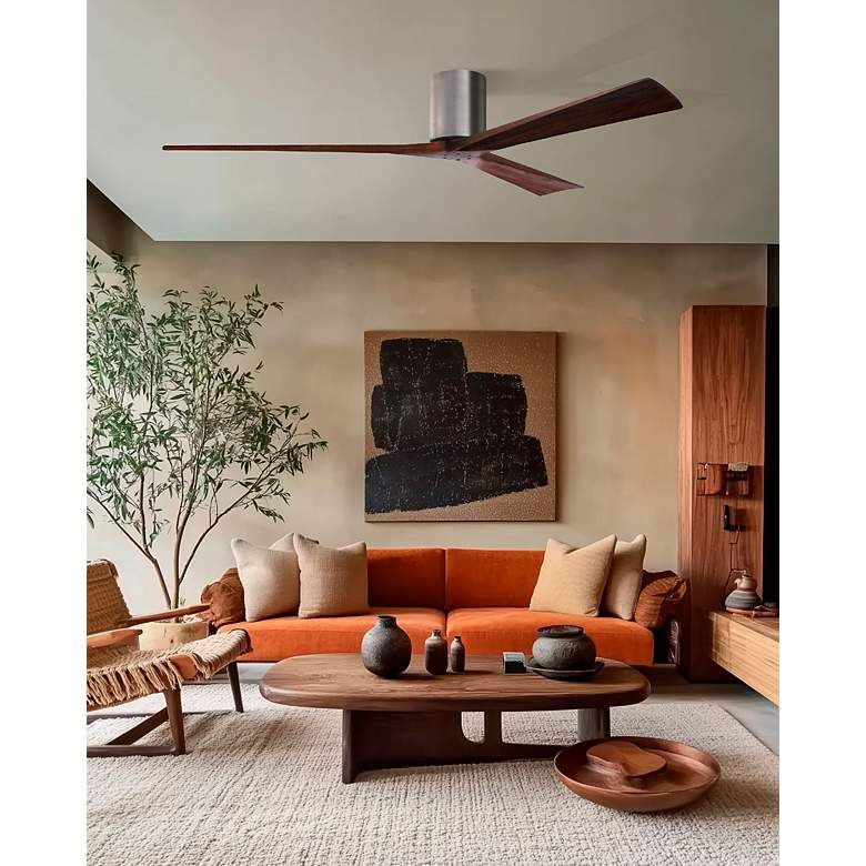Image 6 Irene.3H 60"W 3 Blade Brushed Pewter Paddle Fan w/ Walnut Tone Blades more views