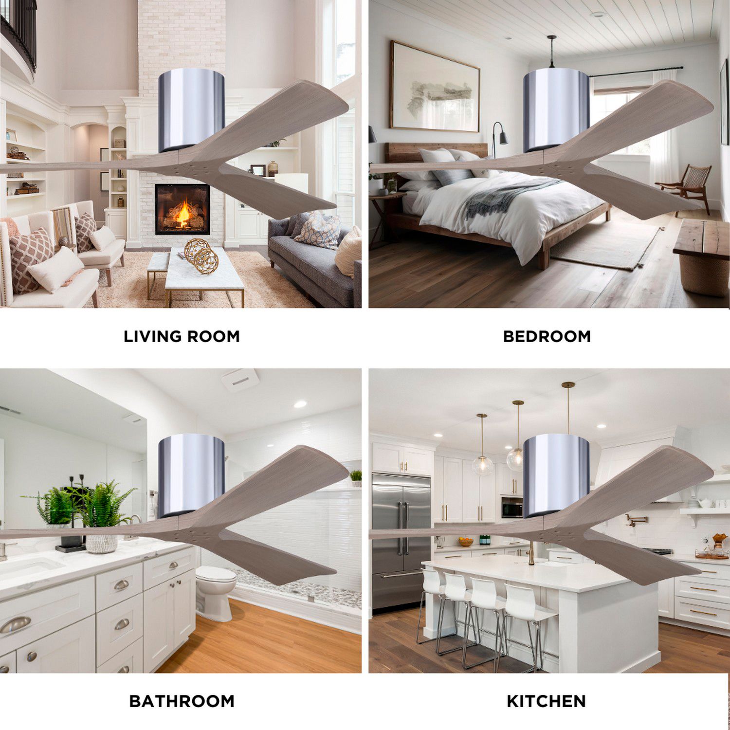 Irene.3H 60"W 3 Blade Polished Chrome Paddle Fan w/ Gray Ash Tone Blad