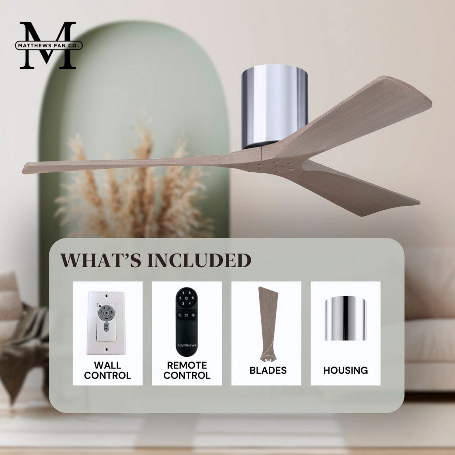 Irene.3H 60"W 3 Blade Polished Chrome Paddle Fan w/ Gray Ash Tone Blad