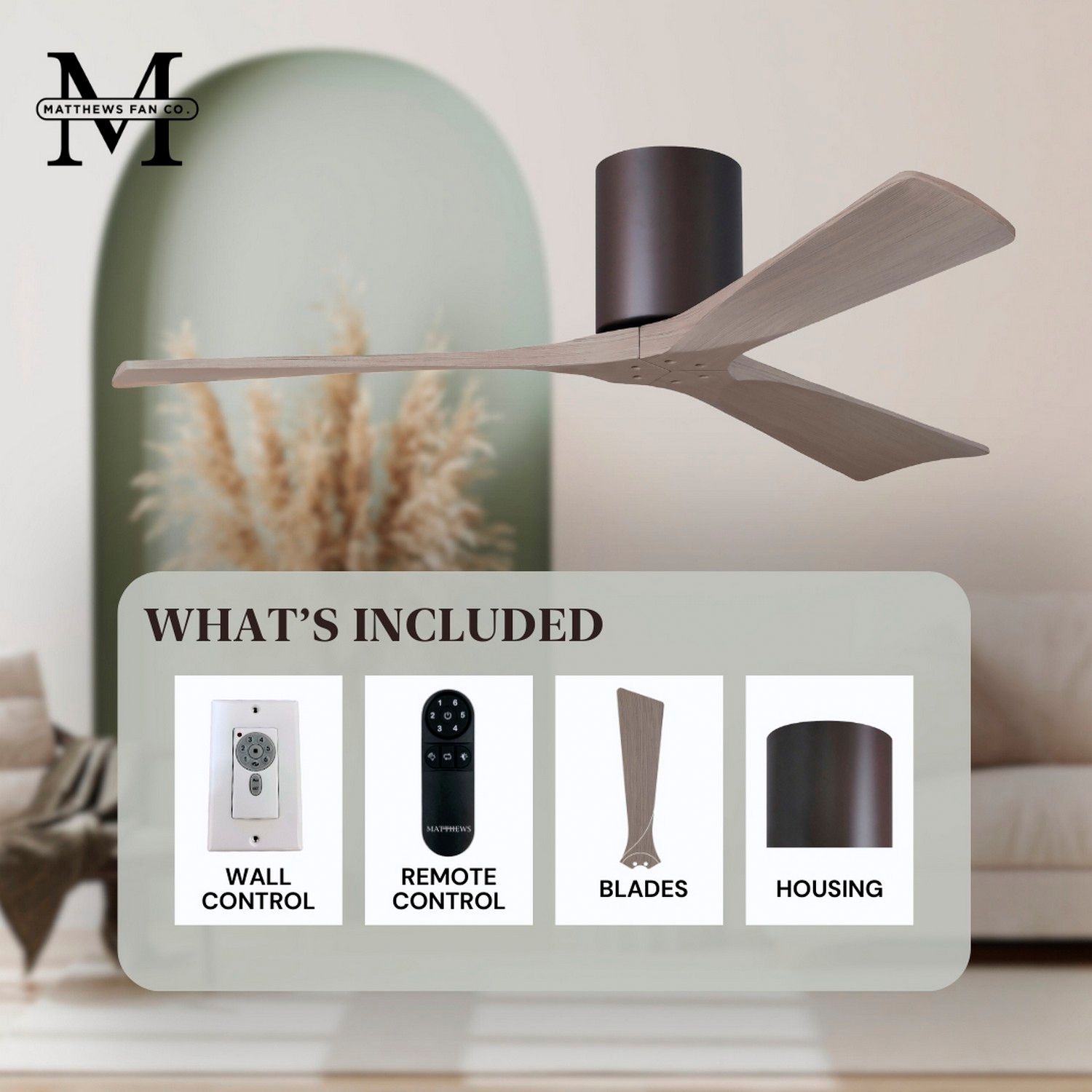 Irene.3H 60"W 3 Blade Textured Bronze Paddle Fan w/ Gray Ash Tone Blad