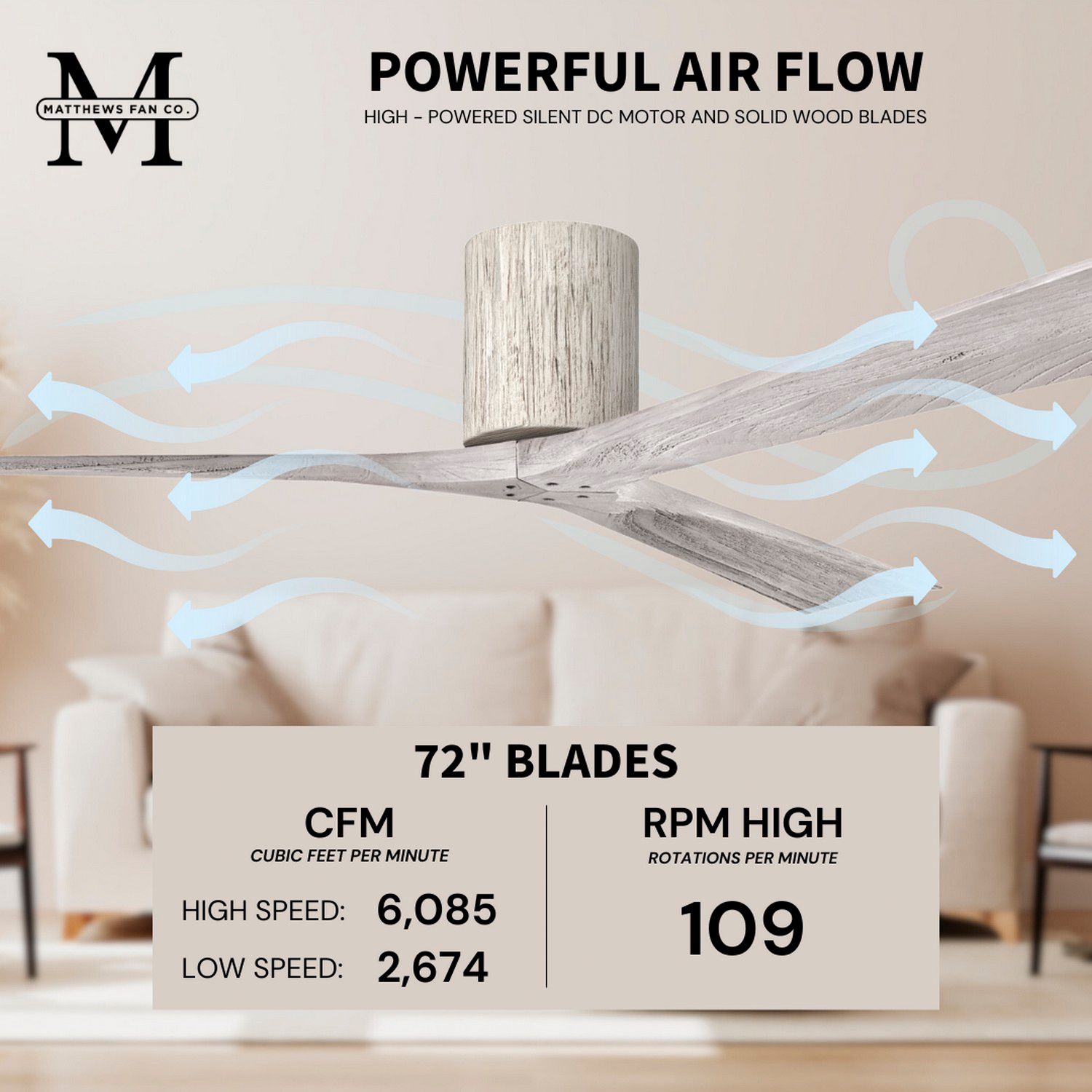 Irene.3H 72"W 3 Blade Barn Wood Paddle Fan w/ Barn Wood Tone Blades