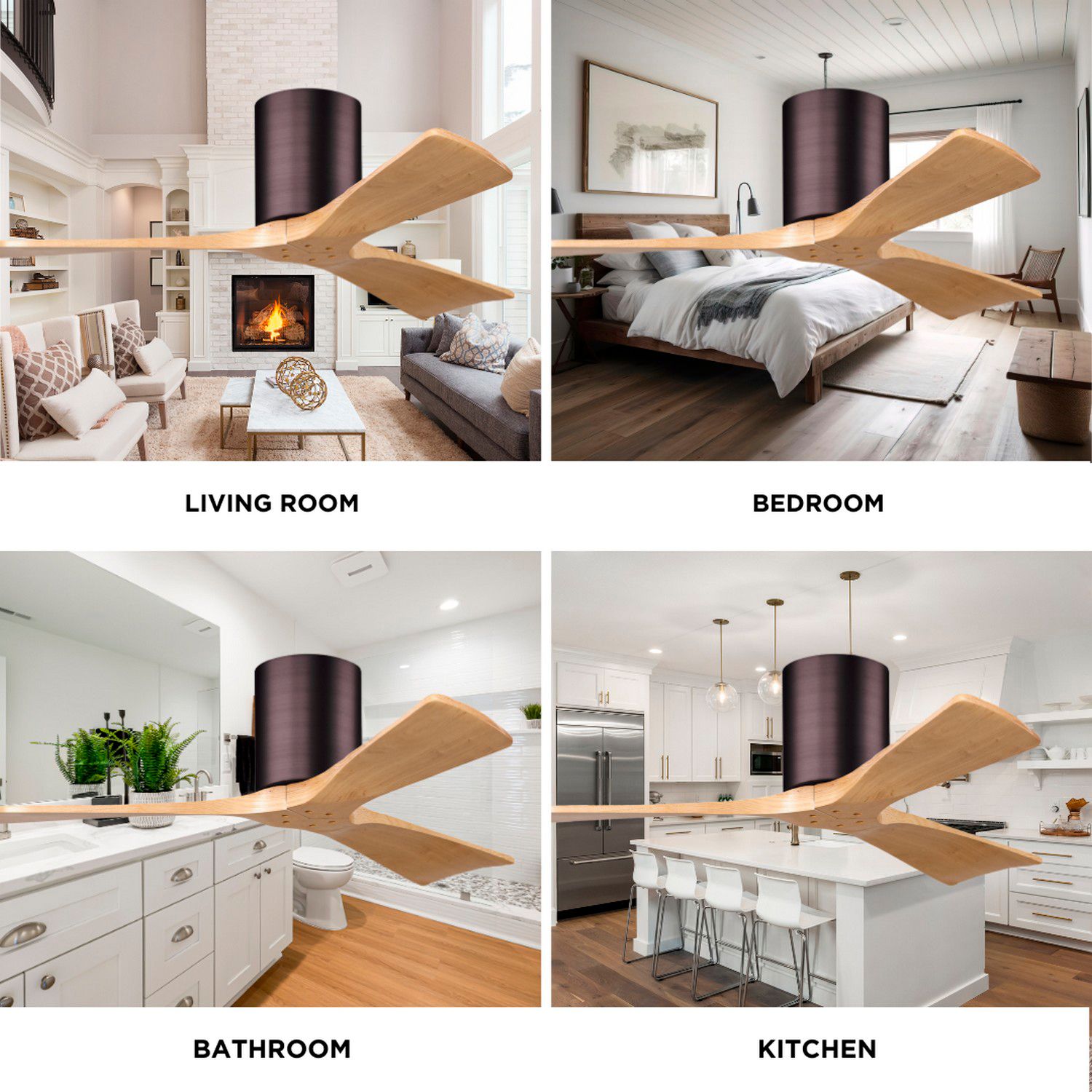 Irene.3H 72"W 3 Blade Brushed Bronze Paddle Fan w/ Light Maple Blades