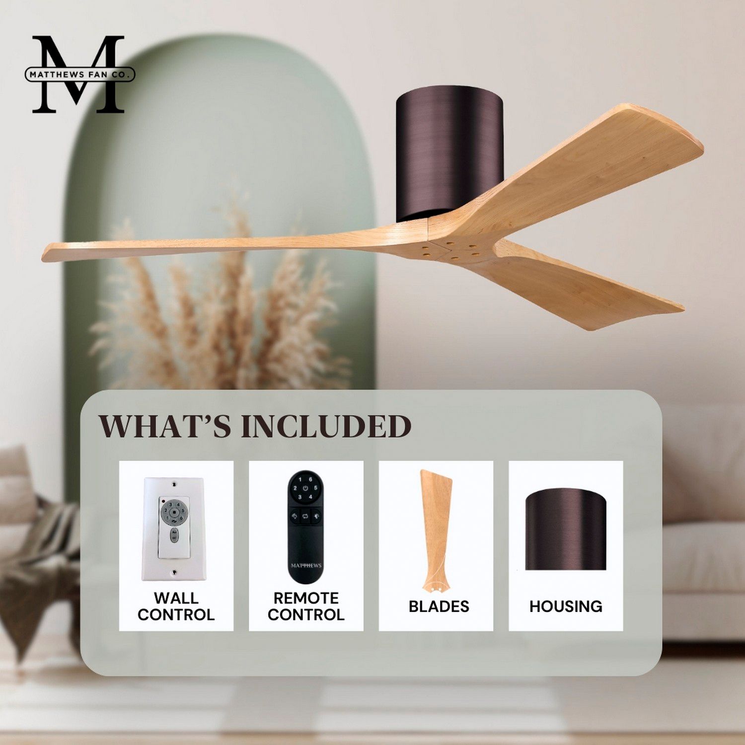 Irene.3H 72"W 3 Blade Brushed Bronze Paddle Fan w/ Light Maple Blades