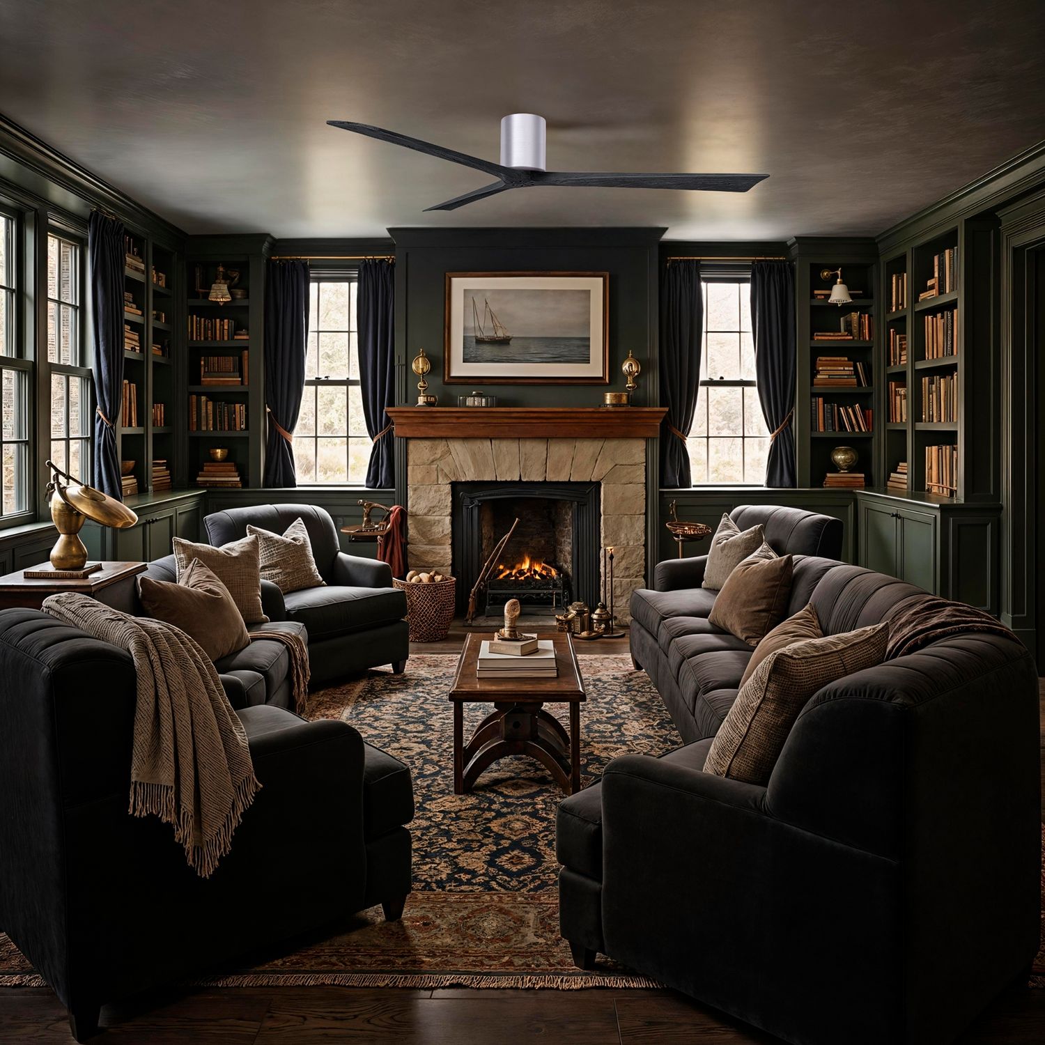 Image 5 Irene.3H 72"W 3 Blade Brushed Nickel Paddle Fan w/ Matte Black Blades more views