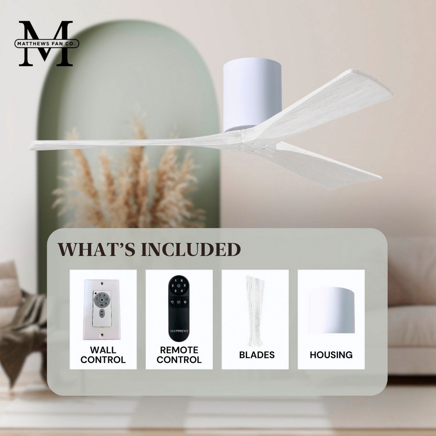 Irene.3H 72"W 3 Blade Gloss White Paddle Fan w/ Matte White Blades