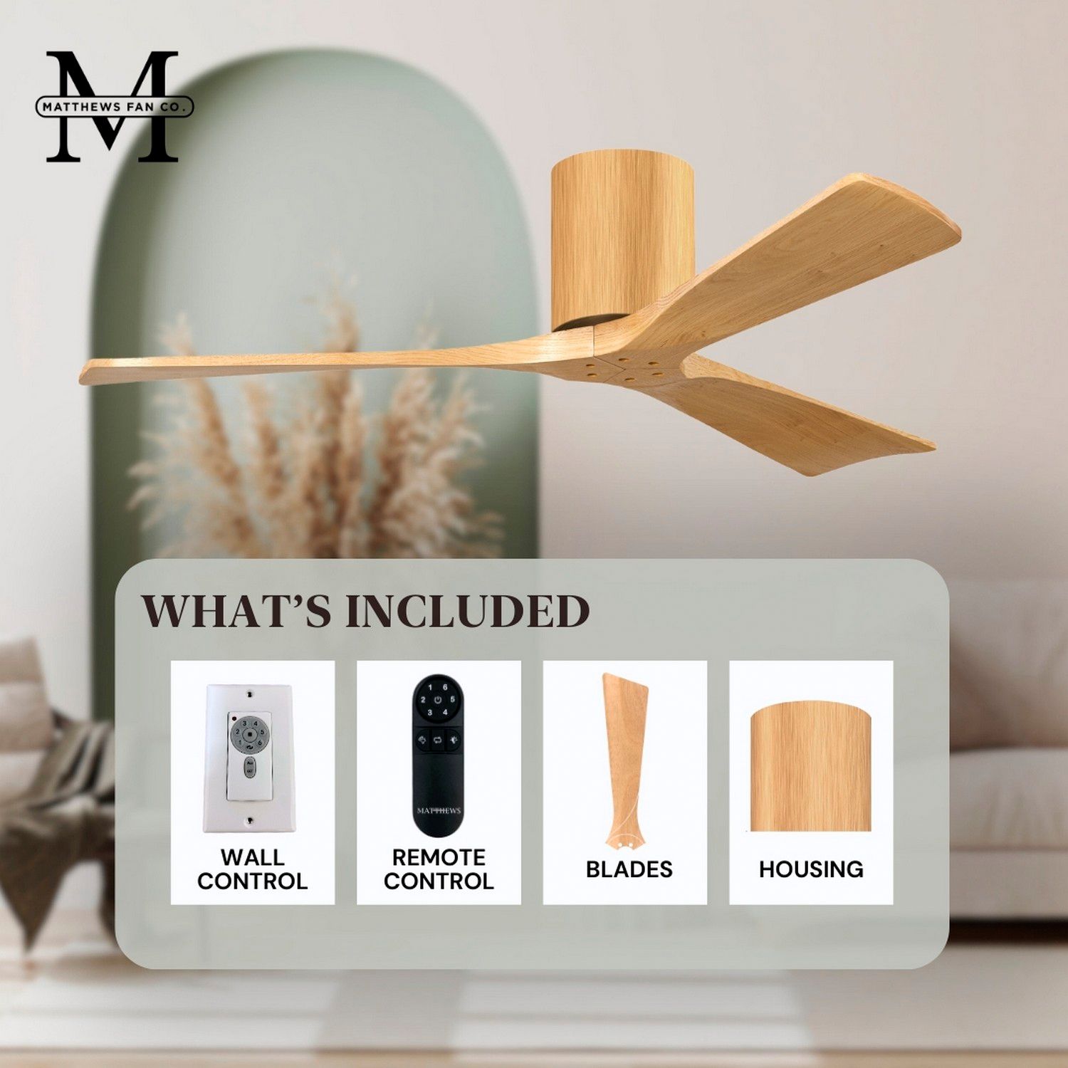 Irene.3H 72"W 3 Blade Light Maple Paddle Fan w/ Light Maple Blades