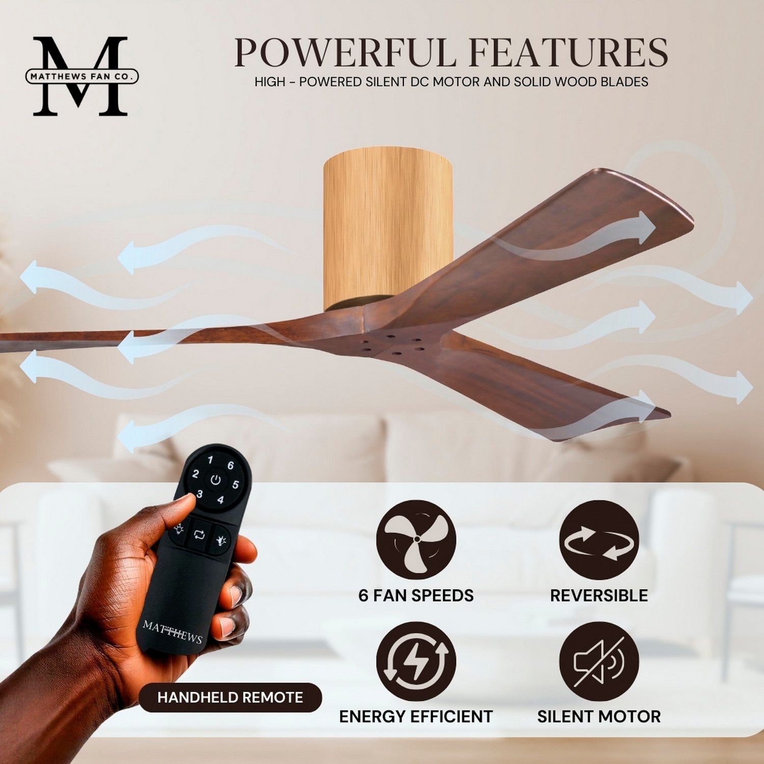 Irene.3H 72"W 3 Blade Light Maple Paddle Fan w/ Walnut Tone Blades