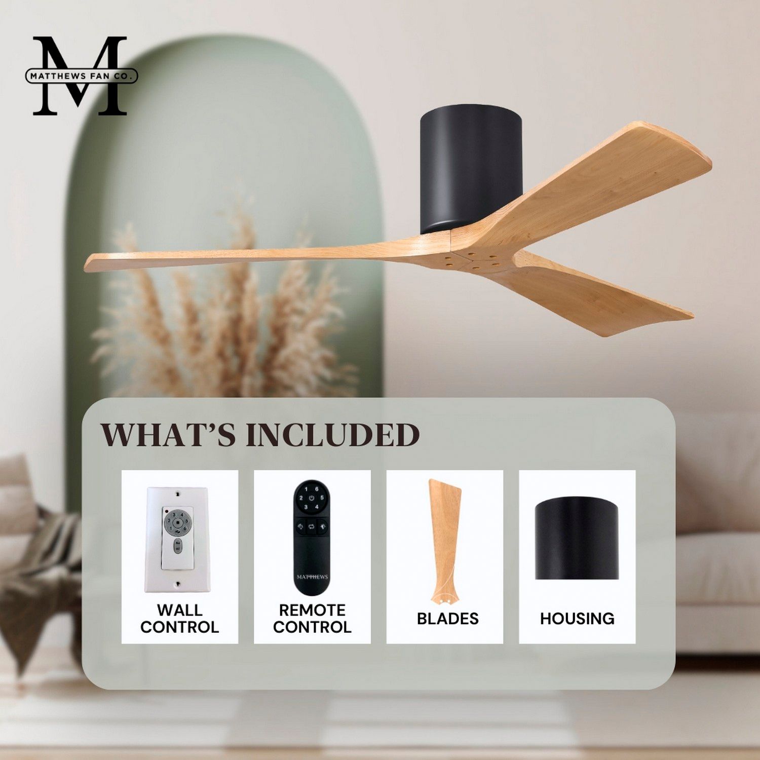 Irene.3H 72"W 3 Blade Matte Black Paddle Fan w/ Light Maple Blades