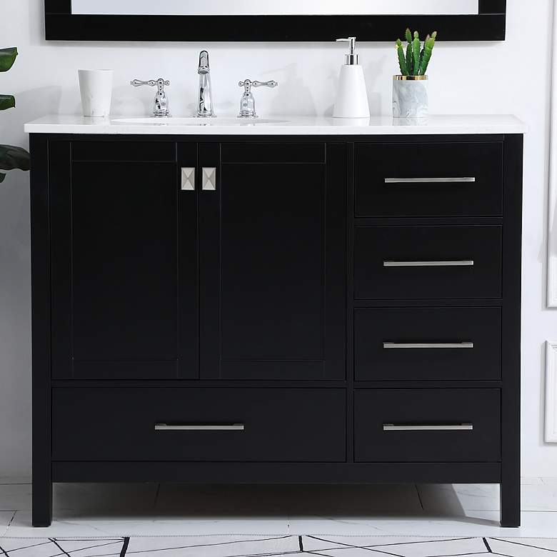 Image 1 Irene 42" Wide Black 5-Drawer Single Sink Bathroom Vanity