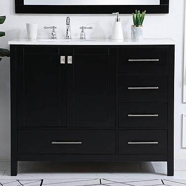 Irene 42" Wide Black 5-Drawer Single Sink Bathroom Vanity