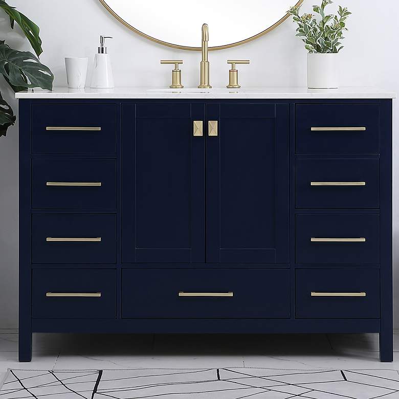 Image 1 Irene 48" Wide Blue 9-Drawer Single Sink Bathroom Vanity