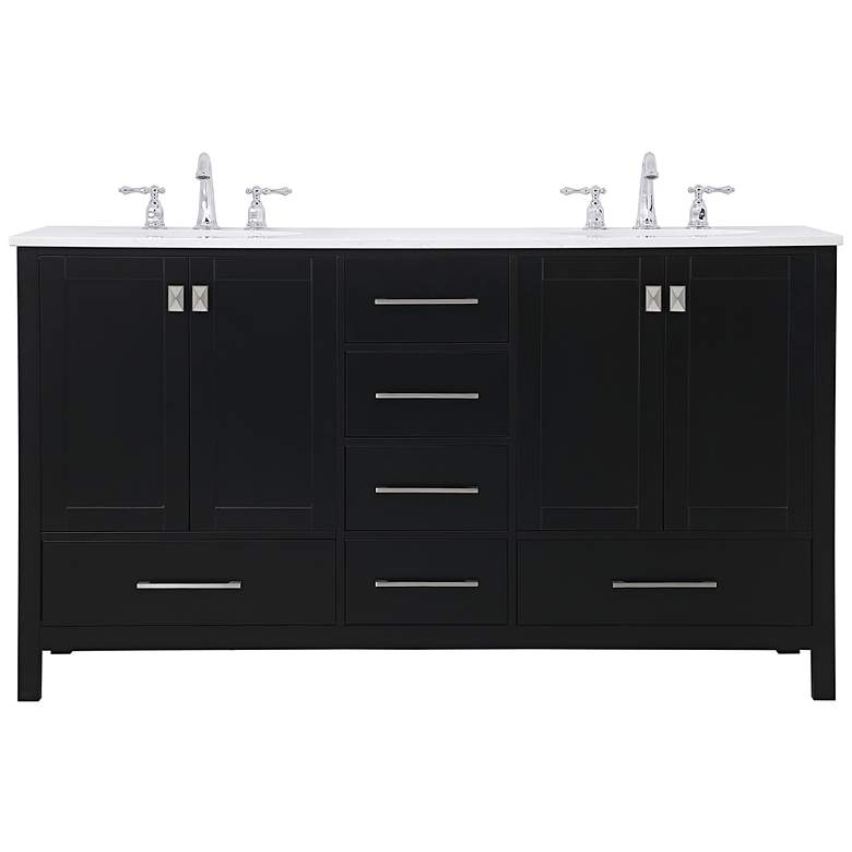 Image 2 Irene 60" Wide Black 6-Drawer Double Sink Bathroom Vanity