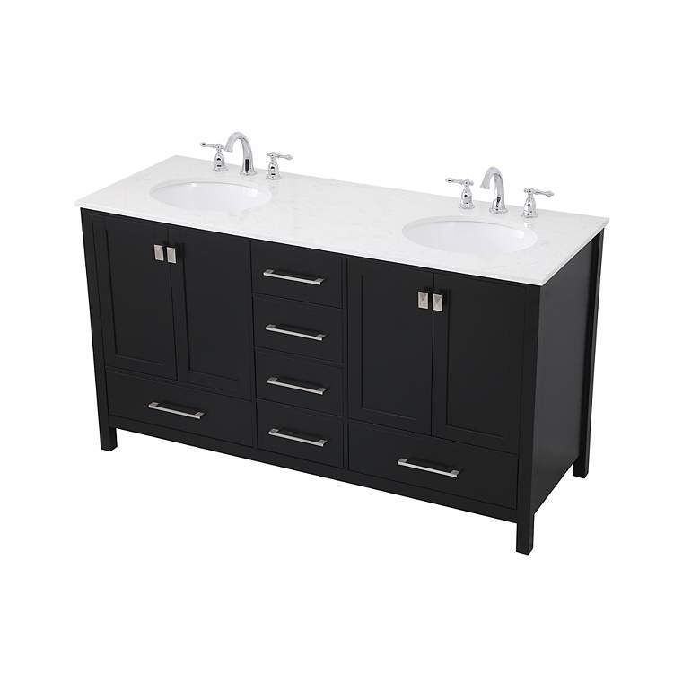 Image 4 Irene 60" Wide Black 6-Drawer Double Sink Bathroom Vanity more views