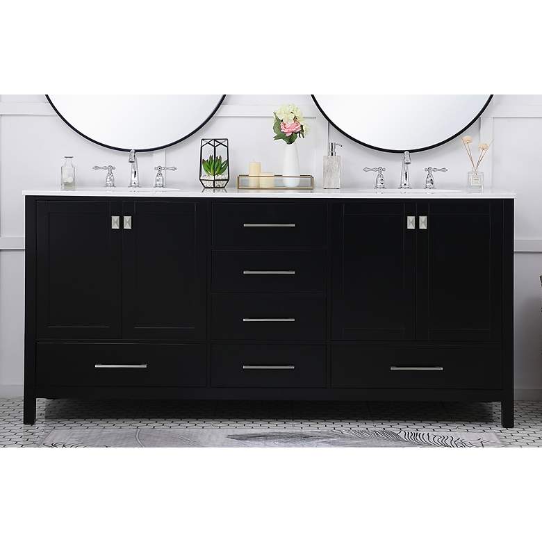 Image 1 Irene 72" Wide Black 6-Drawer Double Sink Bathroom Vanity