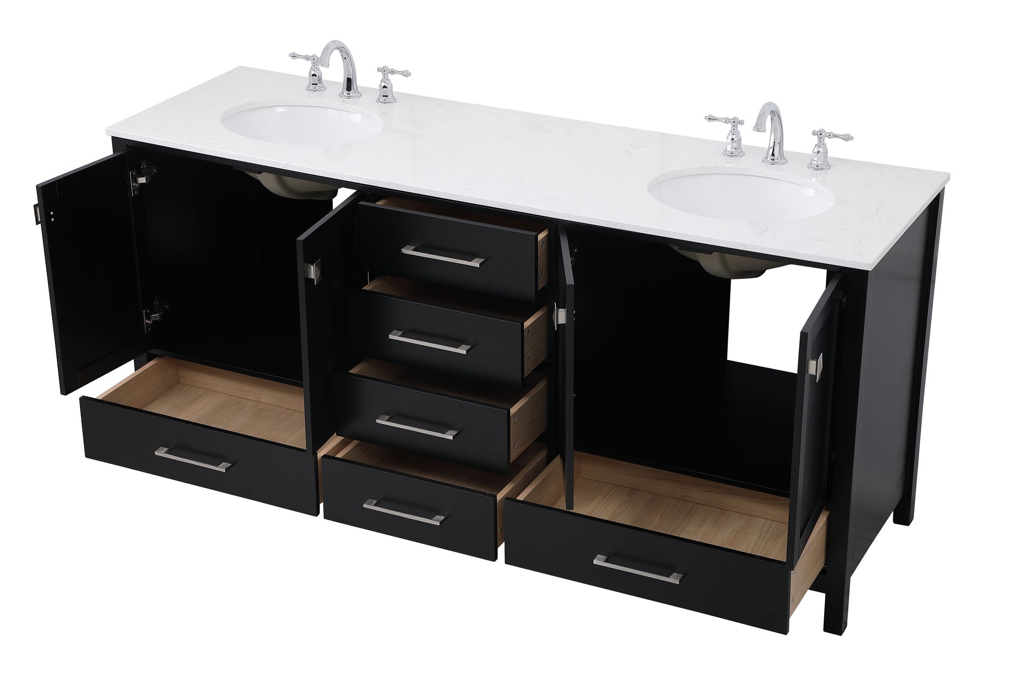 Image 5 Irene 72" Wide Black 6-Drawer Double Sink Bathroom Vanity more views