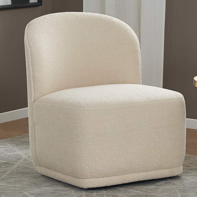 Image 1 Irene Ivory Faux Boucle Fabric Swivel Lounge Chair