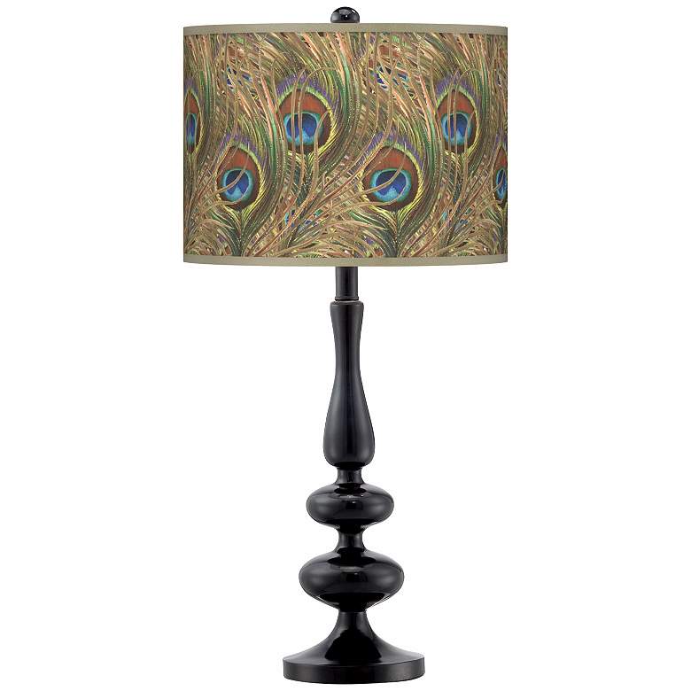 Image 1 Iridescent Feather Giclee Black Table Lamp