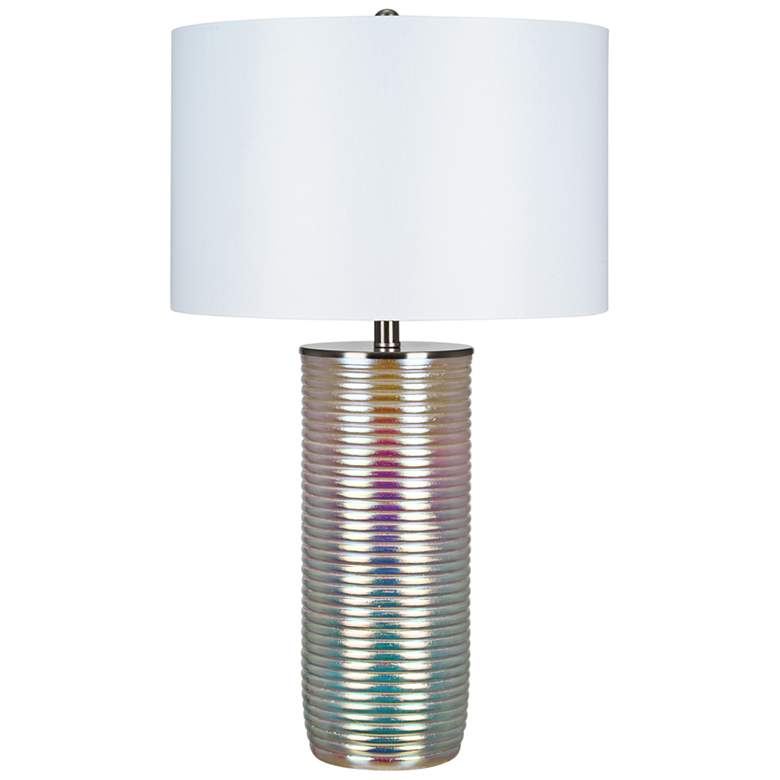 Image 1 Iridescent Textured Nickel Ribbed Column LED Table Lamp