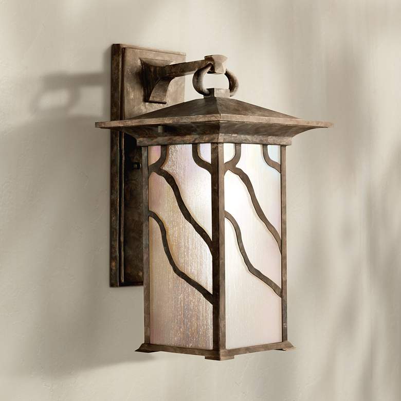 Image 1 Iridized Seedy Glass 15 inch High Outdoor Wall Lantern