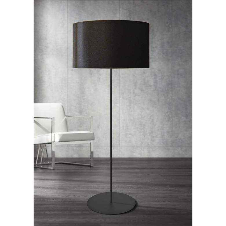 Image 1 Irina Matte Black Metal Drum Shade Floor Lamp