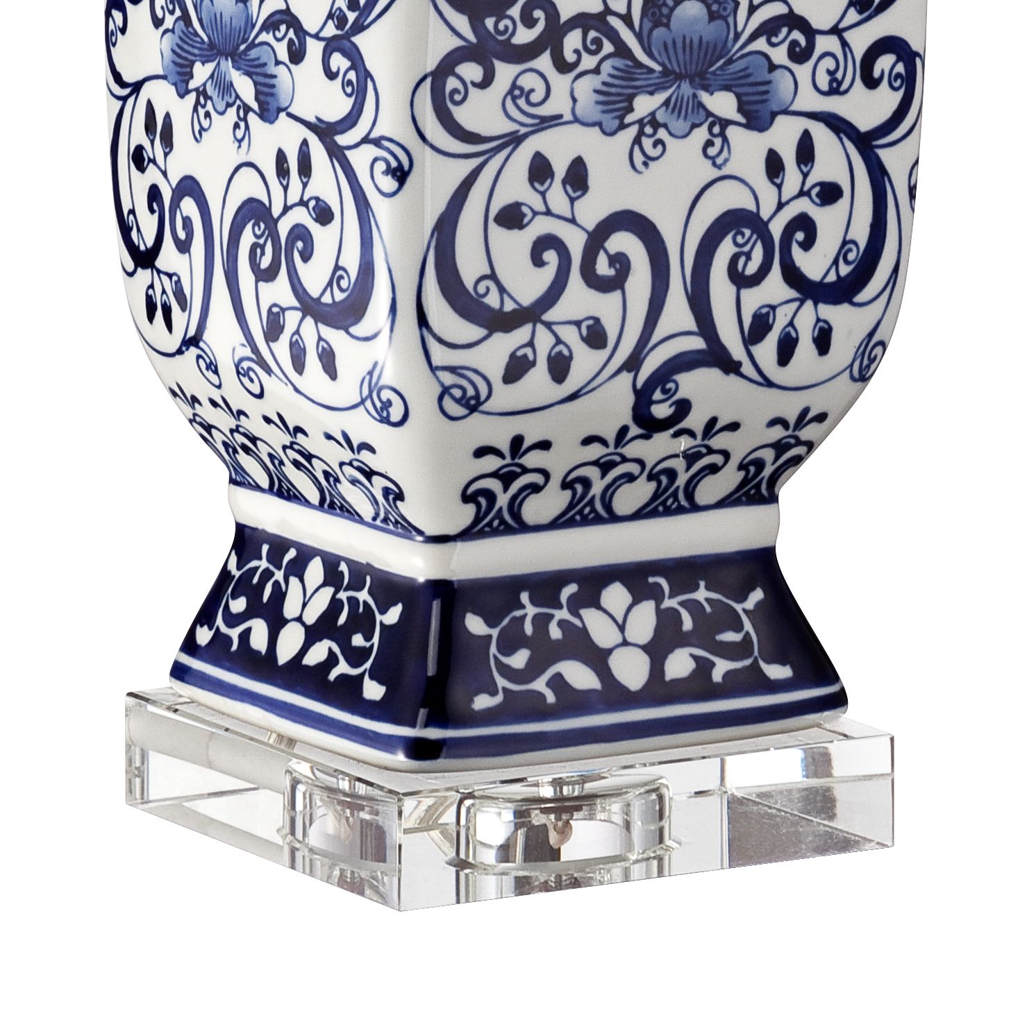 iris blue and white porcelain with crystal table lamp