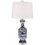 Iris Blue and White Porcelain and Crystal Table Lamp in scene