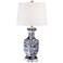 Iris Blue And White Porcelain Table Lamp with Table Top Dimmer