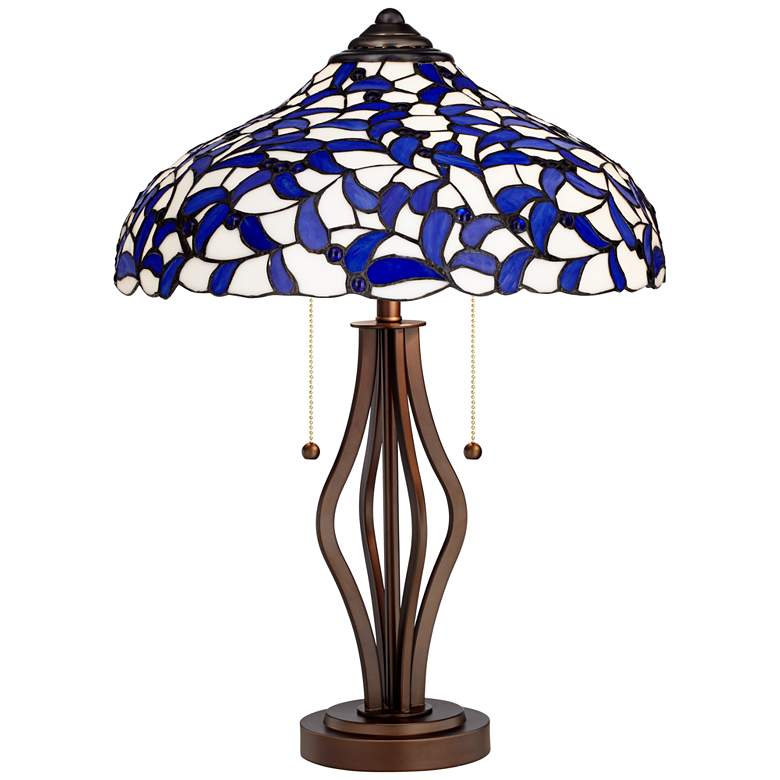 Image 1 Iris Blue Tiffany Style Art Glass Harpo Iron Table Lamp