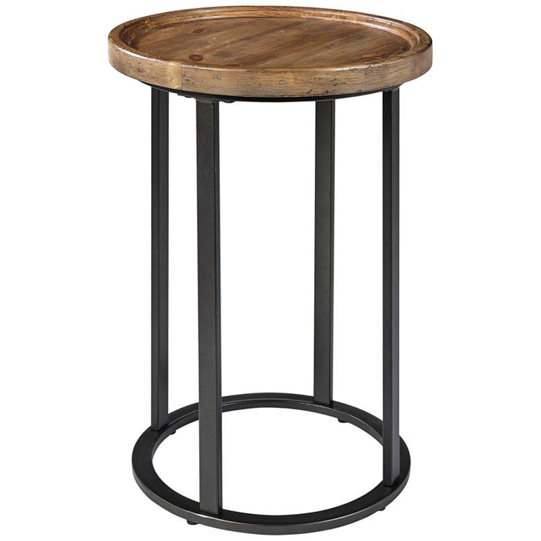 Image 2 Irisa 16 inch Wide Reclaimed Oak Black Iron Round Accent Table