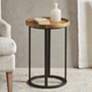 Irisa 16" Wide Reclaimed Oak Black Iron Round Accent Table