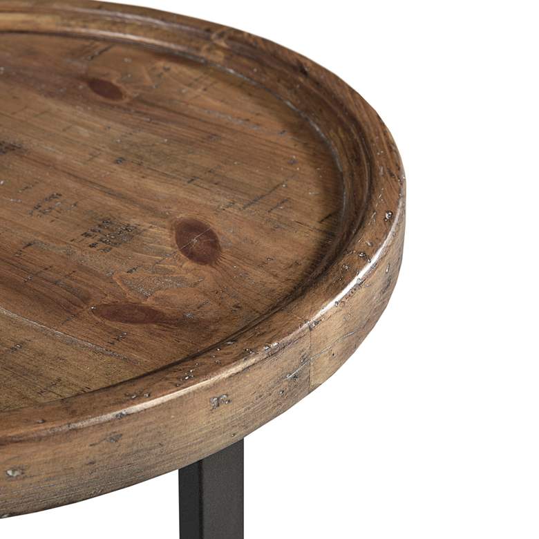 Image 3 Irisa 16 inch Wide Reclaimed Oak Black Iron Round Accent Table more views