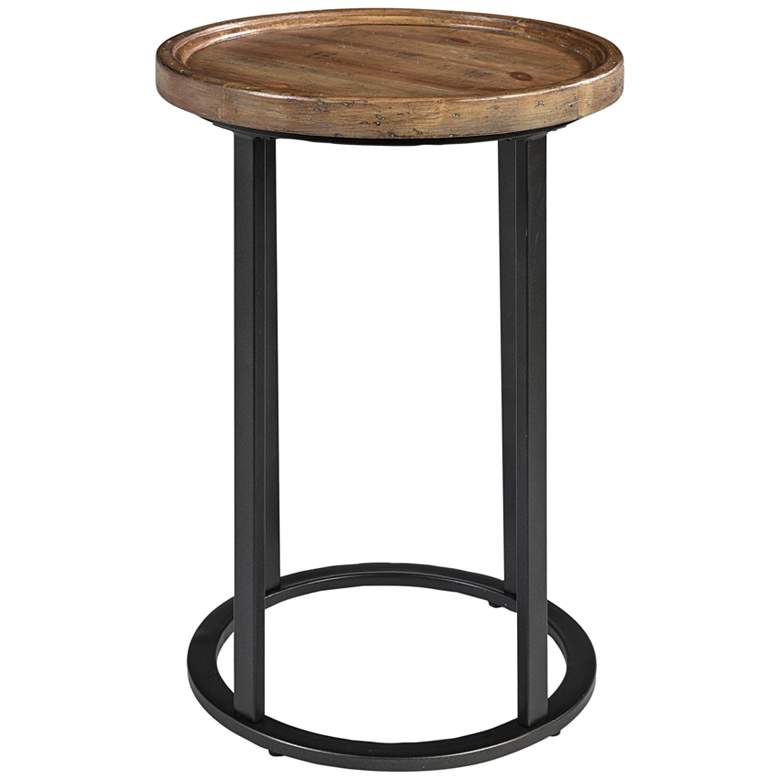 Image 5 Irisa 16 inch Wide Reclaimed Oak Black Iron Round Accent Table more views