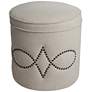 6_Iriza Oatmeal Nailhead Round Ottoman more views