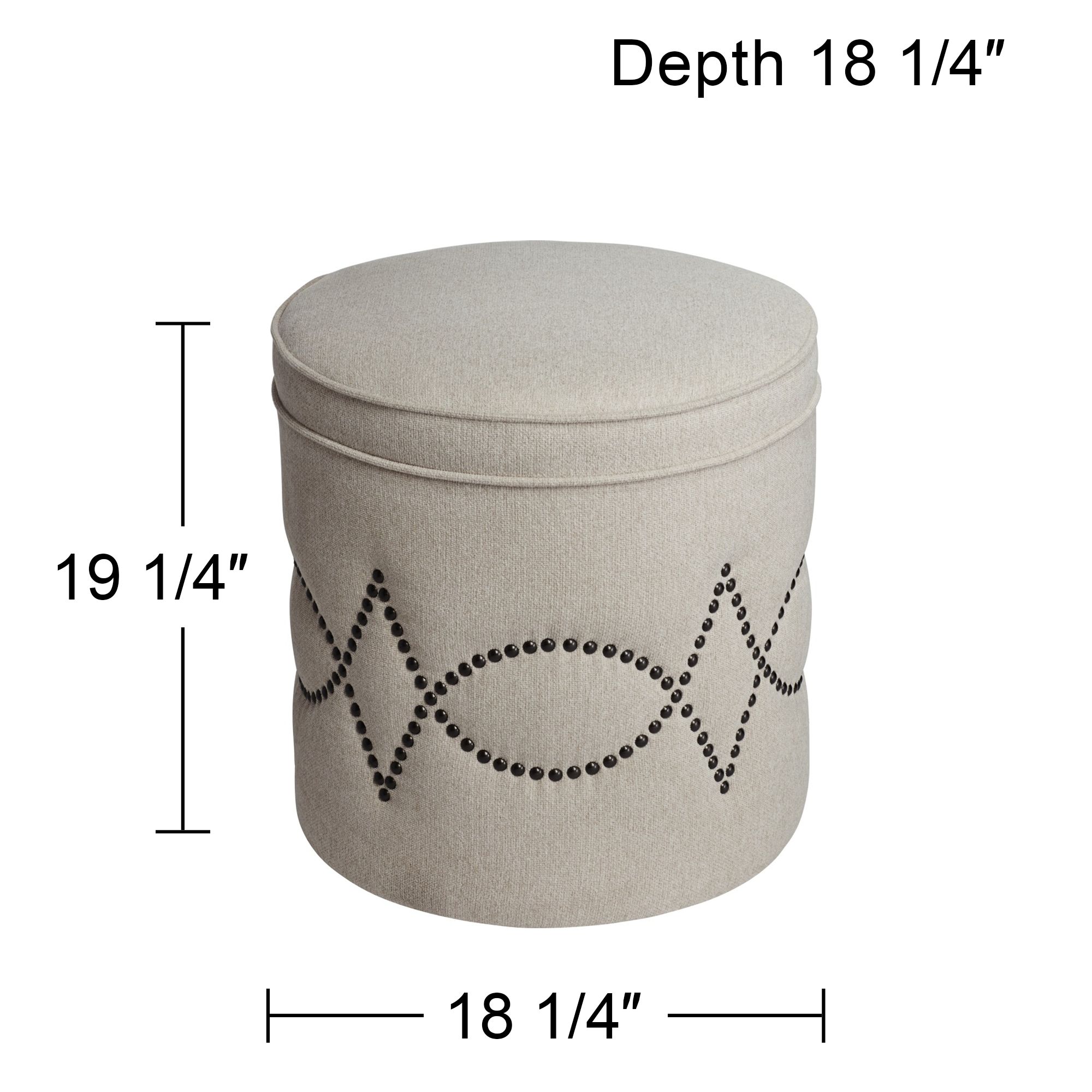 Iriza Oatmeal Nailhead Round Ottoman