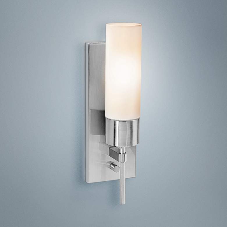 Image 1 Iron 14 1/2 inch High Brushed Steel Wall Sconce