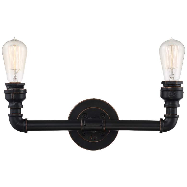 Image 1 Iron; 2 Light; Vanity Fixture; Industrial Bronze Finish