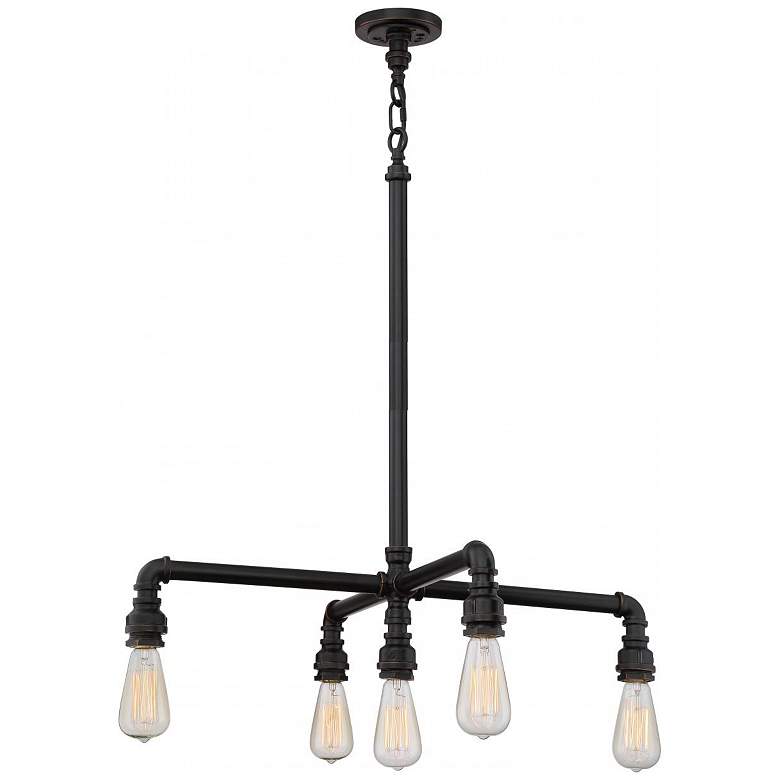 Image 1 Iron; 5 Light; Hanging Fixture; Industrial Bronze Finish