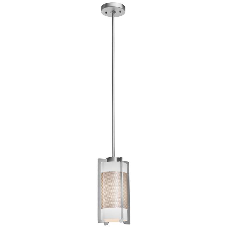 Image 2 Iron 7 inch Wide Brushed Steel and Glass LED Mini Pendant
